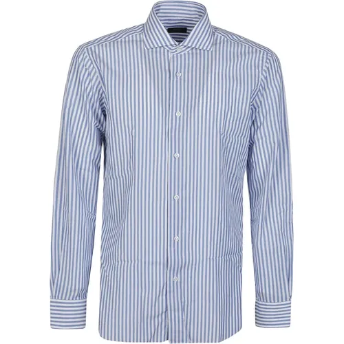 Formal Shirts, male, , Size: 4XL Stylish Neck Shirt in Blue and White - Barba Napoli - Modalova