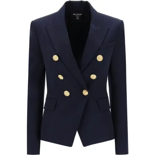 Blazers, female, , Size: S Double-Breasted Wool Blazer - Balmain - Modalova