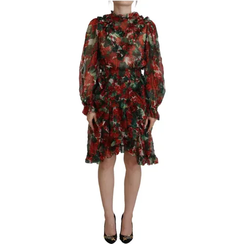 Bunte Geranium A-Linie Knielanges Kleid - Dolce & Gabbana - Modalova