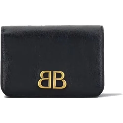 Wallets & Cardholders, female, , Size: ONE SIZE Leather Wallet and Card Holder with Gold-tone Logo - Balenciaga - Modalova