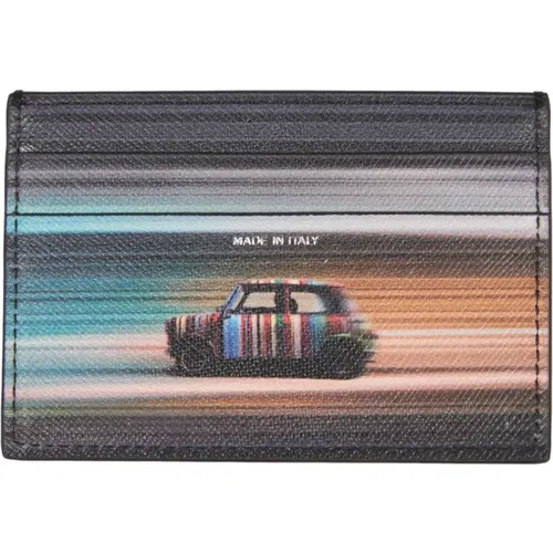 Wallets & Cardholders, male, , Size: ONE SIZE Multicolor Print Leather Card Holder - Paul Smith - Modalova