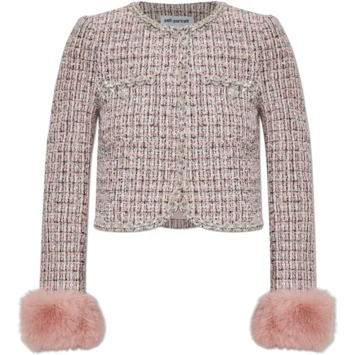 Tweed Jackets, female, , Size: M Tweed blazer with faux fur - Self Portrait - Modalova