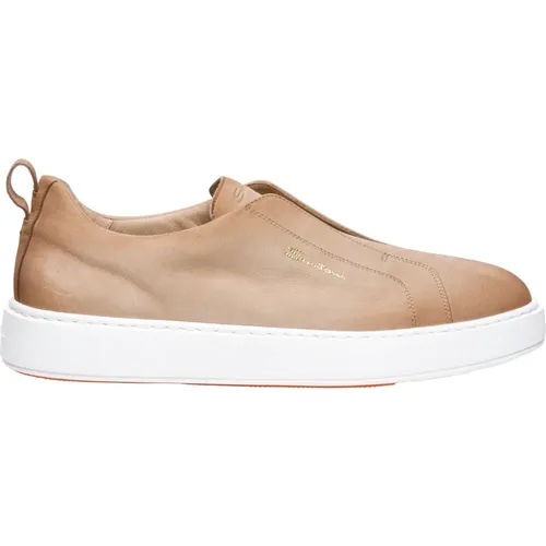 Sneakers, male, , Size: 7 US Slip-On Leather Sneakers - Santoni - Modalova