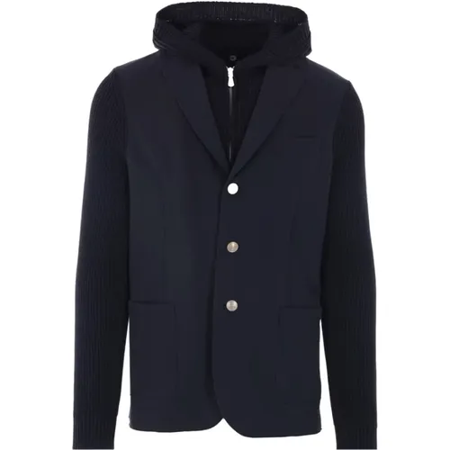 Blazers, male, , Size: S Single-Breasted Jacket with Removable Hood - Eleventy - Modalova