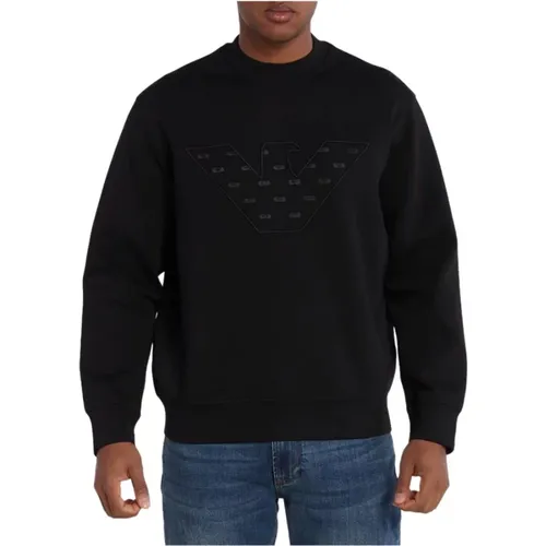 Schwarze Sweaters mit Rundhalsausschnitt und Langen Ärmeln , Herren, Größe: XL - Emporio Armani - Modalova