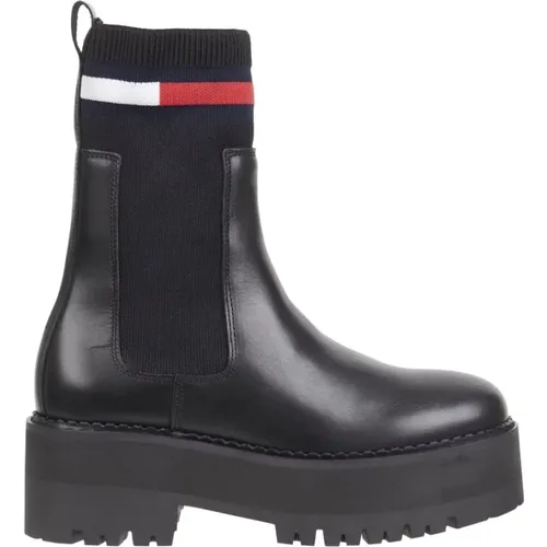 Schwarze Flatform Chelsea Sock Stiefeletten , Damen, Größe: 40 EU - Tommy Jeans - Modalova