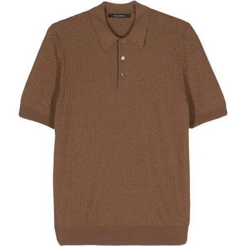 Braunes Baumwoll-Poloshirt mit Geflochtenem Design , Herren, Größe: 2XL - Tagliatore - Modalova