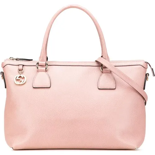 Pre-owned Tote Bags, female, , Size: ONE SIZE Pre-owned Textured Leather Top Handle Handbag with Shoulder Strap - Gucci Vintage - Modalova