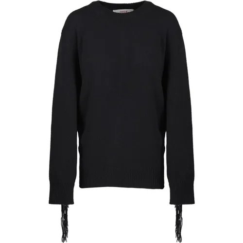 Round-neck Knitwear, female, , Size: S Oversized Sweater with Sequin Fringes - Jucca - Modalova