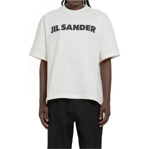 T-Shirts, male, , Size: XL Long Sleeve Crewneck Logo Print T-Shirt - Jil Sander - Modalova