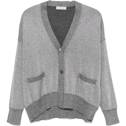 Silver Knitted Cardigan with Lurex Details , female, Sizes: XL, M, S, L - Le Tricot Perugia - Modalova