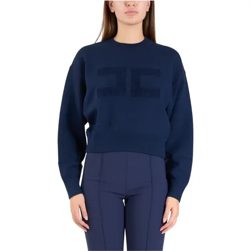 Gekürzter Viskose-Sweatshirt mit Logo-Stickerei , Damen, Größe: M - Elisabetta Franchi - Modalova