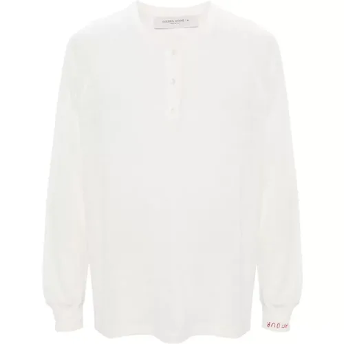 Linen Long Sleeve Journey T-Shirt , male, Sizes: L, S, M - Golden Goose - Modalova