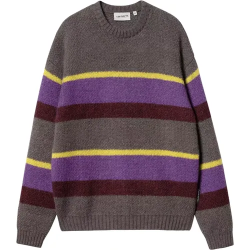 Round-neck Knitwear, male, , Size: L Striped Jacquard Sweater in Alpaca Blend - Carhartt WIP - Modalova