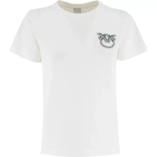T-Shirts, female, , Size: L Love Birds Embroidered Cotton T-shirt - pinko - Modalova