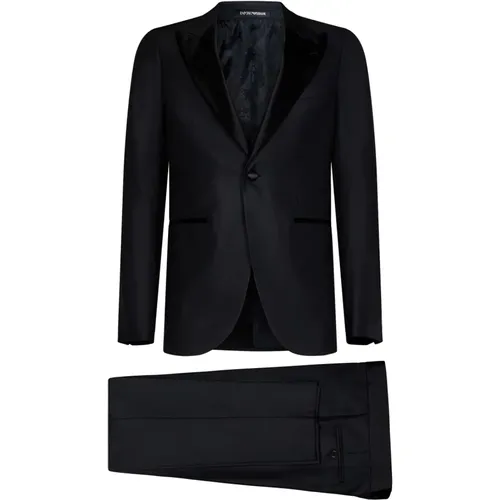 Single Breasted Suits, male, , Size: S Aw23 Textured Wool Silk Tuxedo Suit - Emporio Armani - Modalova