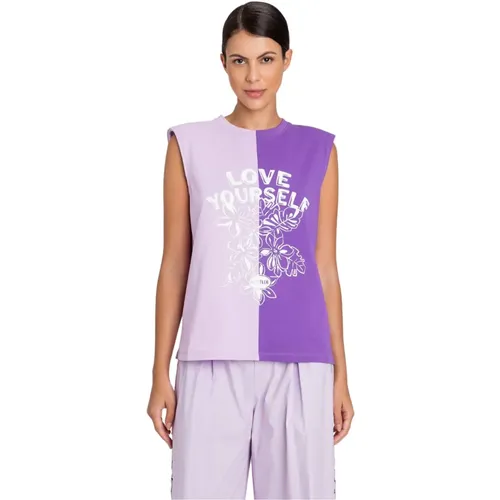 Purple Bicolor Sleeveless T-shirt Polo , female, Sizes: M, XS - Twinset - Modalova