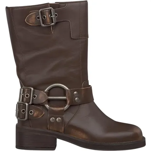 Damen Bikerstiefel mit Schnallen - Alma en Pena - Modalova