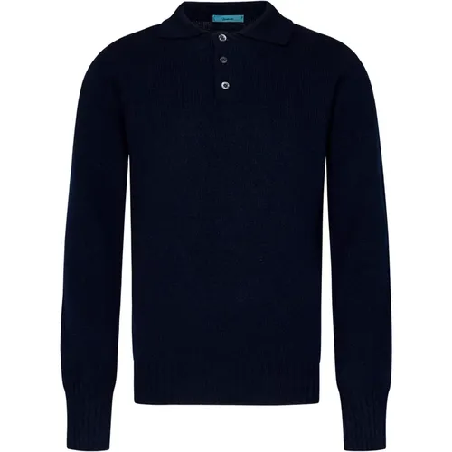 Blauer Wollstrick Langarm-Poloshirt , Herren, Größe: L - Drumohr - Modalova