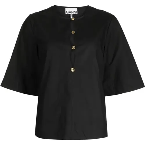 Cotton poplin blouse , female, Sizes: S, L - Ganni - Modalova