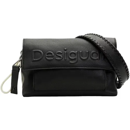 Schwarze Schultertasche mit Reißverschlusstaschen , Damen, Größe: ONE Size - Desigual - Modalova