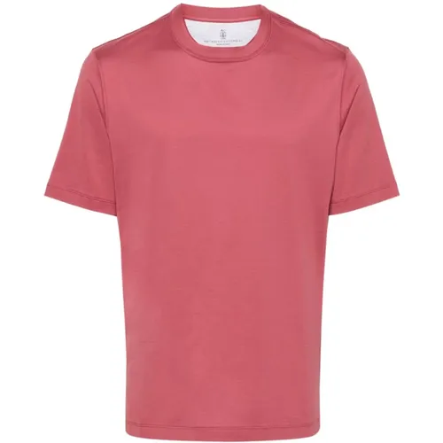 Red Cotton Jersey T-shirt , male, Sizes: M - BRUNELLO CUCINELLI - Modalova