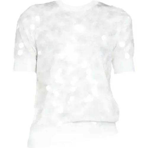 Pailletten Baumwoll T-Shirt - Weiß , Damen, Größe: L - N21 - Modalova