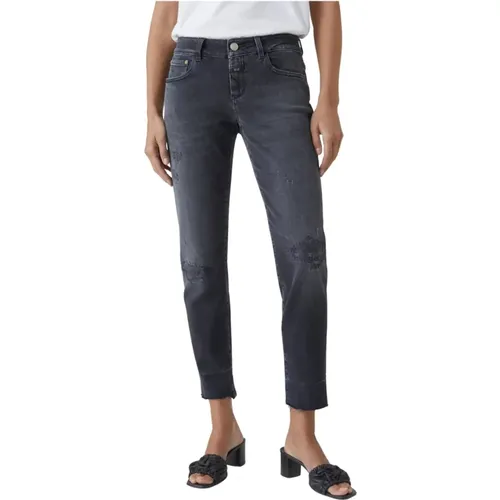 Dunkelgraue Skinny Jeans - Hergestellt in Italien mit Bequemem Stretch-Denim , Damen, Größe: W28 - closed - Modalova