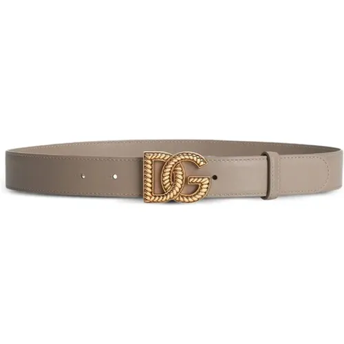 Belts, female, , Size: 90 CM Beige Belt with Gold-tone Logo Buckle - Dolce & Gabbana - Modalova