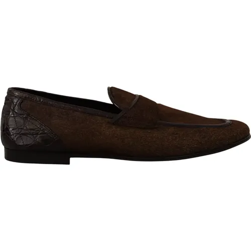 Braune Leder Slip-On Loafers - Dolce & Gabbana - Modalova