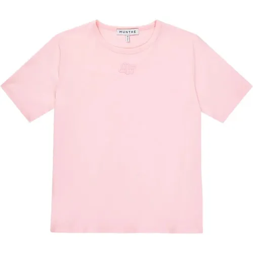 Besticktes Rosé T-Shirt , Damen, Größe: S - Munthe - Modalova