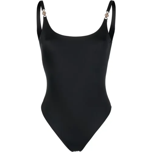 Schwarzer Greca-Detail Scoop-Badeanzug , Damen, Größe: 2XL - Versace - Modalova