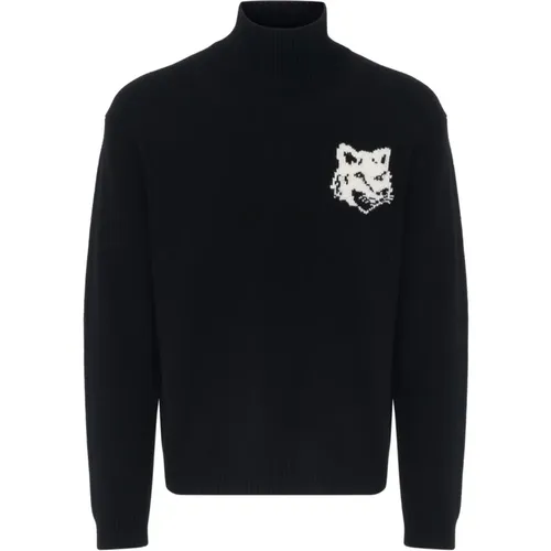 Turtlenecks, male, , Size: L Intarsia Comfort High Fox Head Sweater - Maison Kitsuné - Modalova