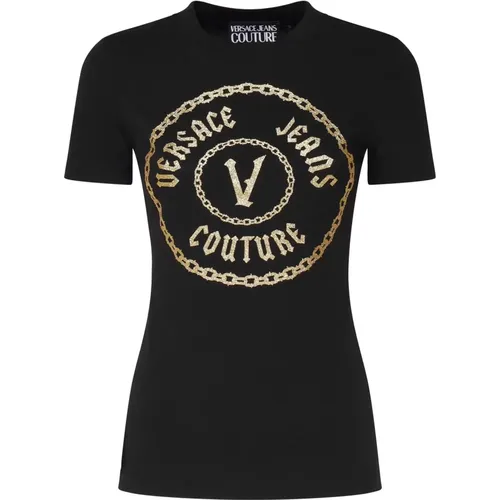 Cotton T-shirt with Front Print , female, Sizes: S - Versace Jeans Couture - Modalova