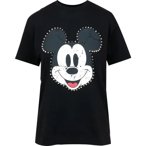 Mickey Crew-Neck T-Shirt mit Nieten , Damen, Größe: M - Aniye By - Modalova