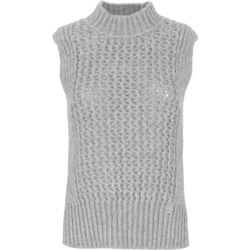 Turtlenecks, female, , Size: S Grey Alpaca Gilet with Lace Pattern - Herno - Modalova