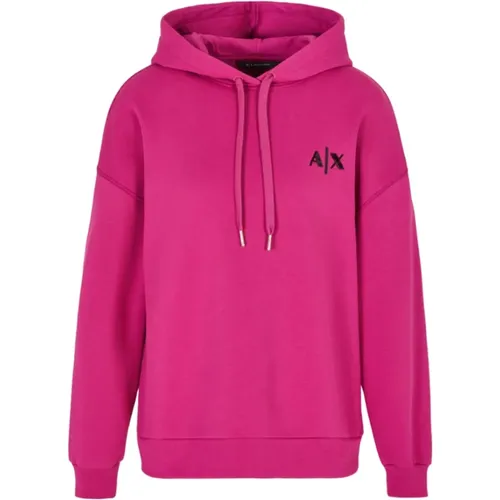 Hoodies, female, , Size: M Fuchsia Hooded Sweatshirt Aw24 - Armani Exchange - Modalova