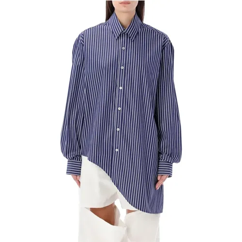 Light Stripe Shirt with Asymmetrical Cut , female, Sizes: XS - Ssheena - Modalova