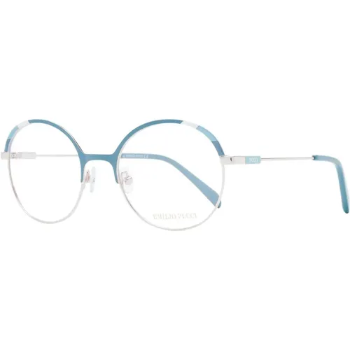 Glasses, female, , Size: ONE SIZE Turquoise Round Metal Optical Frames - EMILIO PUCCI - Modalova