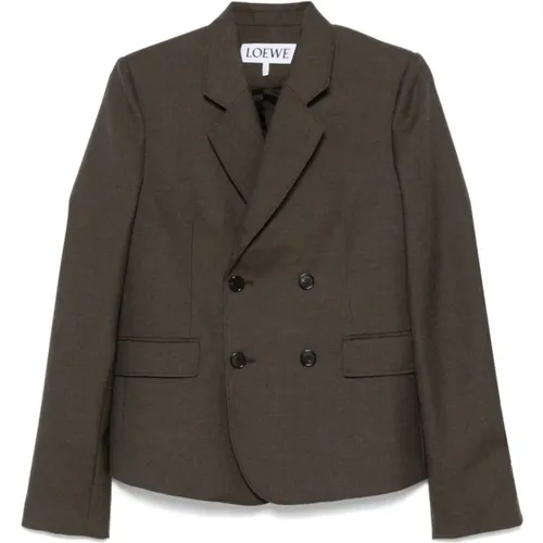 Brown Wool Double-Breasted Jacket , female, Sizes: XS - Loewe - Modalova