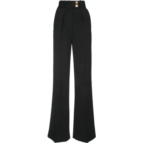 Wide Trousers, female, , Size: 2XL Flowing crêpe trousers with golden buttons - Elisabetta Franchi - Modalova