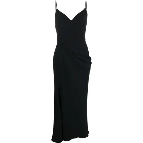 Schwarzes Drapiertes V-Ausschnitt Kleid mit Vorderem Schlitz - alexander mcqueen - Modalova