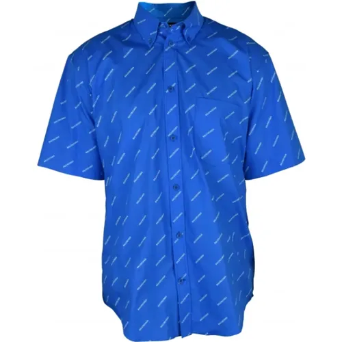 Blaues Monogramm Baumwollhemd , Herren, Größe: XS - Balenciaga - Modalova