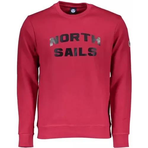 Roter Baumwollpullover mit langen Ärmeln und Logo-Print , Herren, Größe: L - North Sails - Modalova