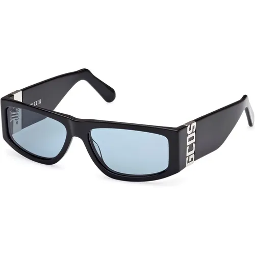 Rechteckige Sonnenbrille mit schwarzem Rahmen und blauen Gläsern - Gcds - Modalova