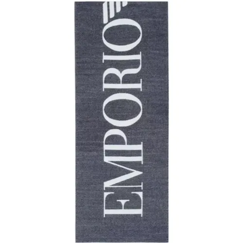 Winter Scarves, unisex, , Size: ONE SIZE Two-tone wool-blend scarf with oversized logo - Emporio Armani - Modalova