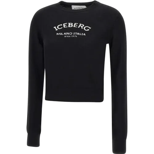 Schwarzer Wollpullover mit Logo , Damen, Größe: L - Iceberg - Modalova