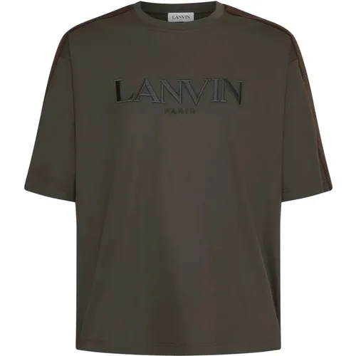 T-Shirts, male, , Size: S Brown Cotton T-Shirt with Embroidered Logo - Lanvin - Modalova