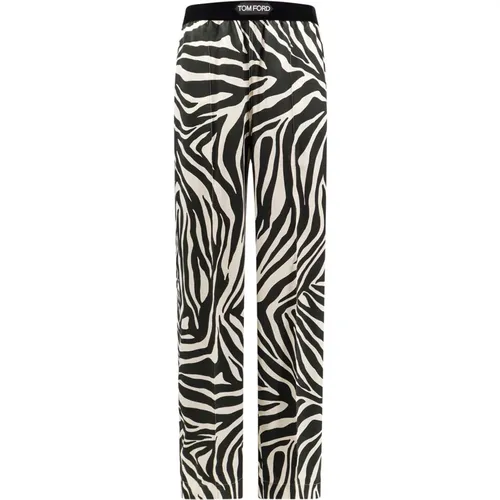Silk Trousers with Stretch Velvet Waistband , female, Sizes: S - Tom Ford - Modalova
