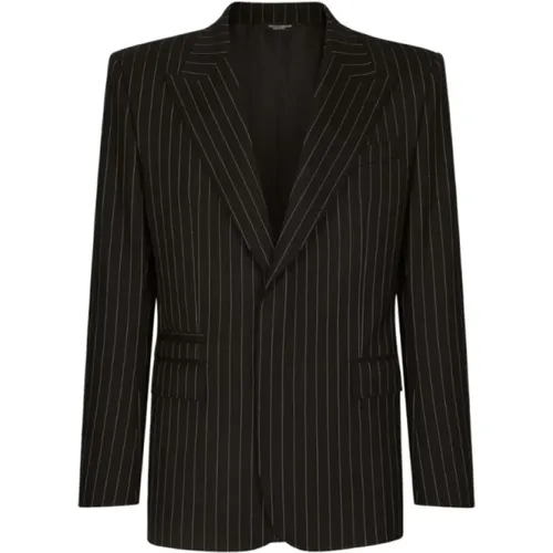 Blazers, male, , Size: XL Striped Wool Blazer with Silk Lining - Dolce & Gabbana - Modalova